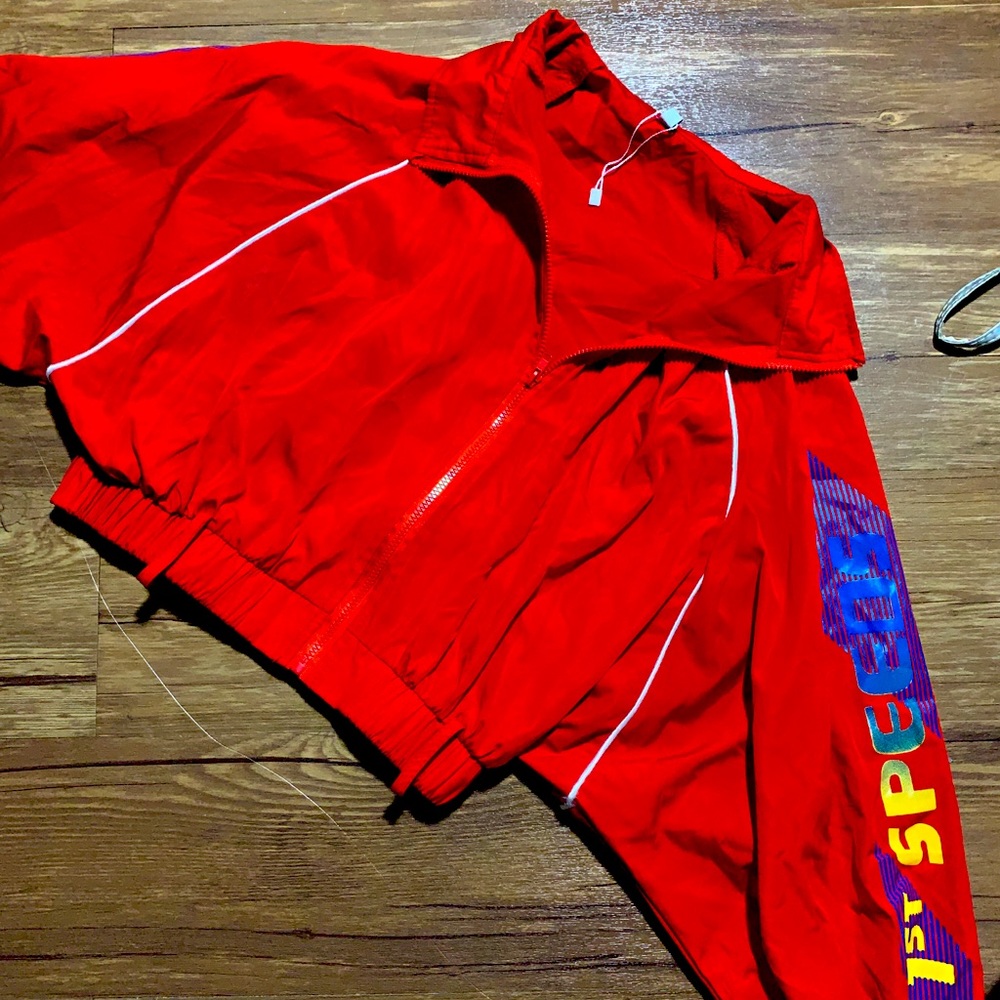 RED CROPPED WIND BREAKER JACKET